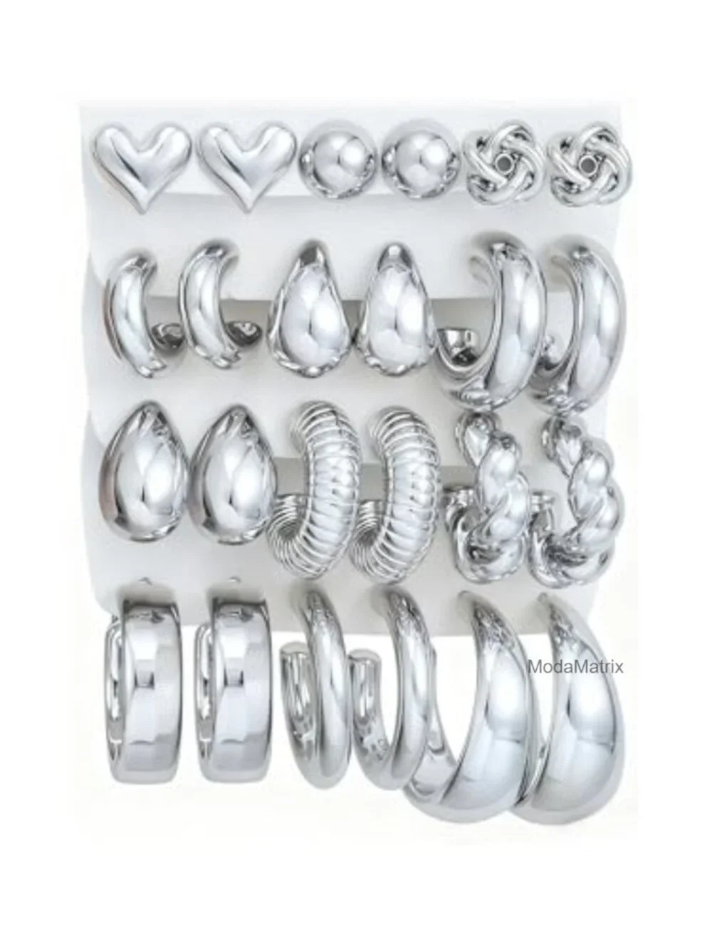 12 Pairs Chunky Silver Hoop Earrings Set for Women - Lightweight Thick Twisted